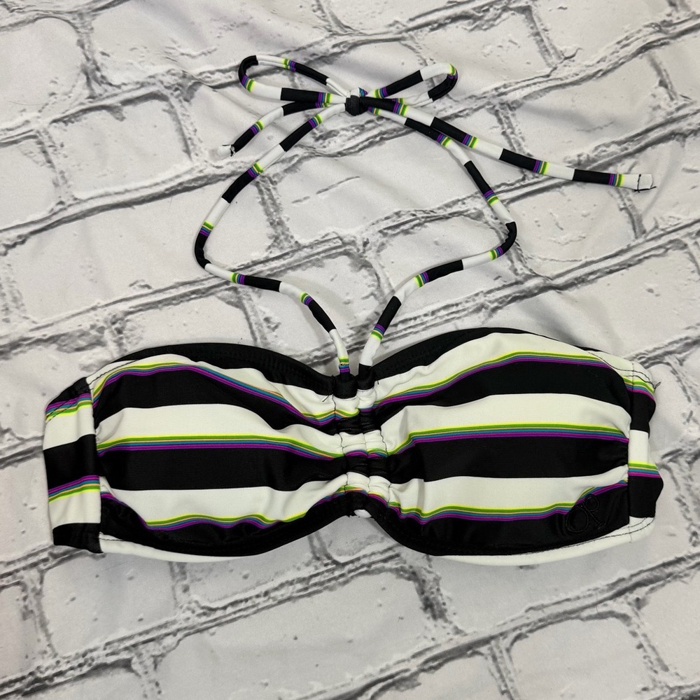 OP Striped Tie Behind Neck Bikini Top